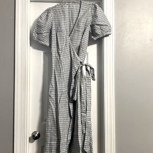 Reformation Plaid Wrap Front Midi Dress